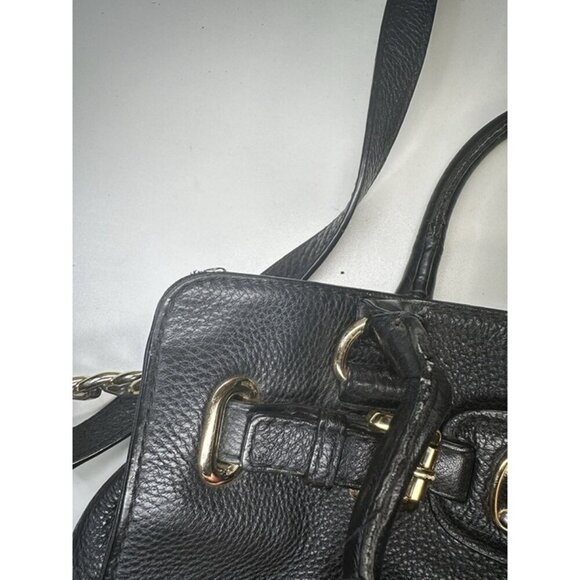 Michael Kors Hamilton Bag Black Leather Crossbody Gold Chain Large Size - Picture 4 of 12